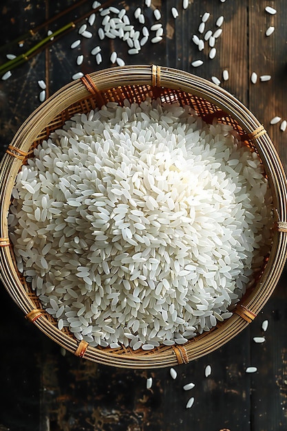 Photo a basket of rice with a basket of rice in it