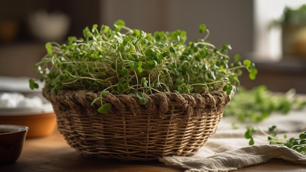 A basket of sprouts on a table