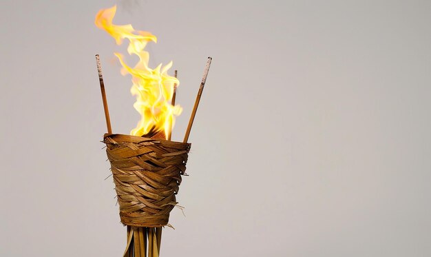 Photo a basket of sticks with the word fire on it