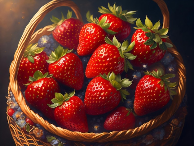 A basket of strawberries with a bunch of berries in it