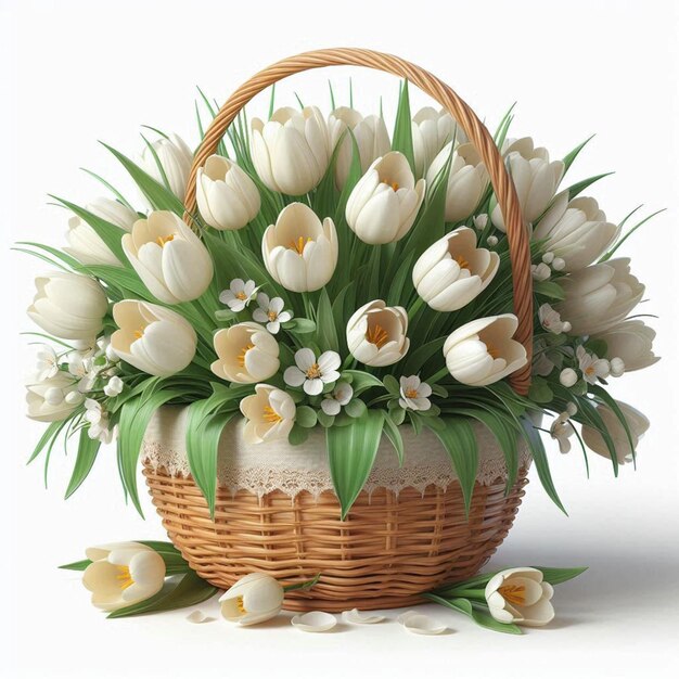 Photo a basket of tulips with a basket of flowers in it