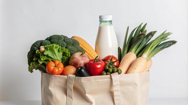 Photo a basket of vegetables and a bottle of milk