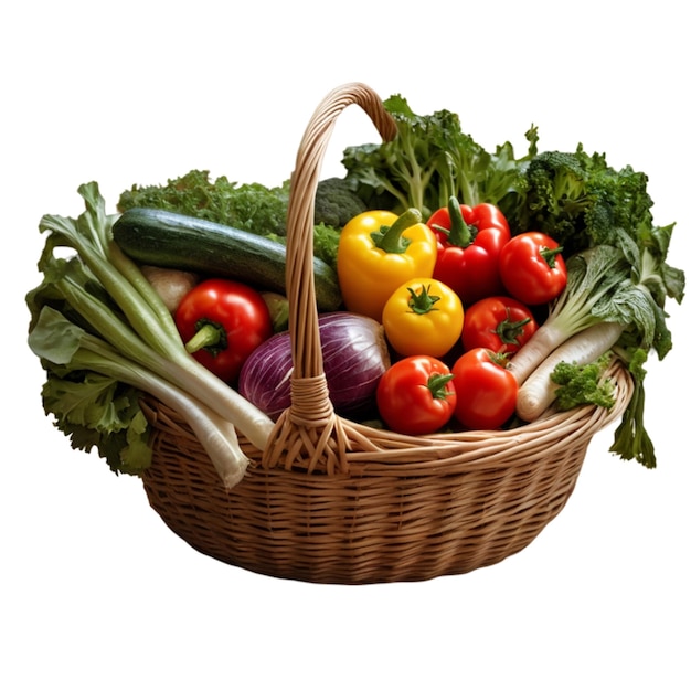 a basket of vegetables including tomatoes lettuce tomatoes and cucumbers