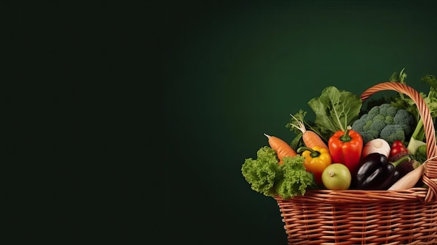 A basket of vegetables Web banner with copy space Generative AI