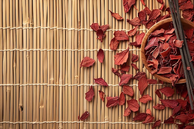 Photo a basket with a basket and some dried leaves on it