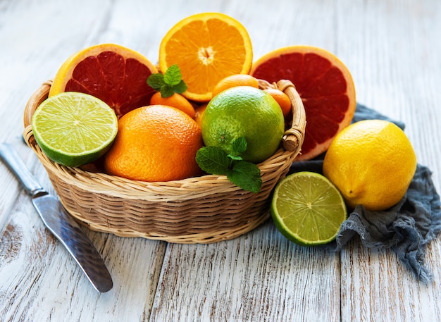 Basket with citrus fresh fruits