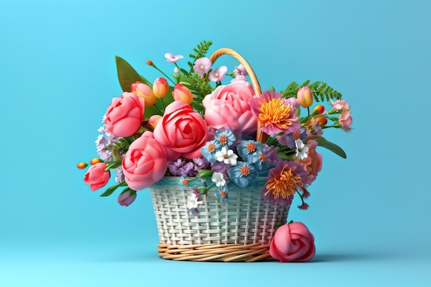 Basket with colorful flowers