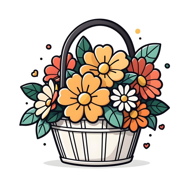 Photo basket with flowers vector illustration in doodle style