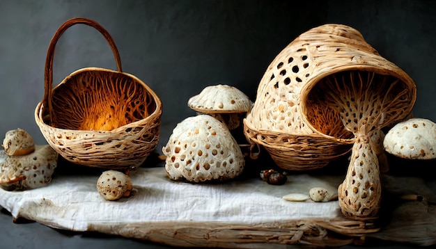 Basket with mushrooms delicious food