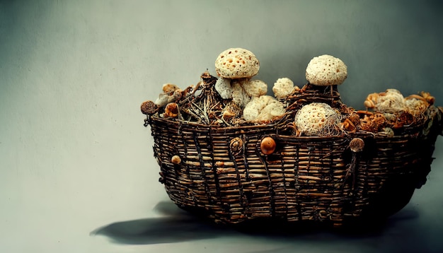 Basket with mushrooms delicious food