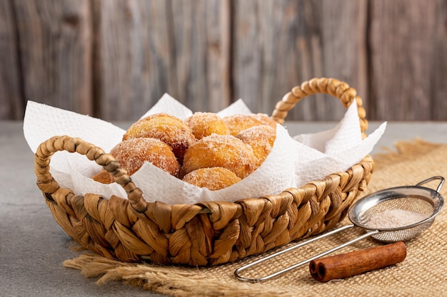 Basket with rain cookies In Brazil known as bolinho de chuva