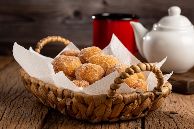 Basket with rain cookies In Brazil known as bolinho de chuva