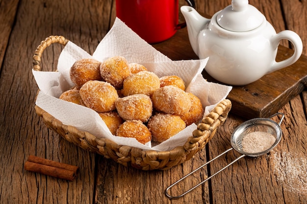 Basket with rain cookies In Brazil known as bolinho de chuva