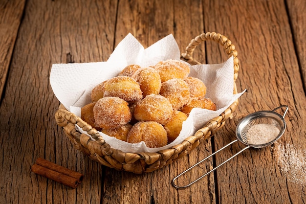 Basket with rain cookies In Brazil known as bolinho de chuva