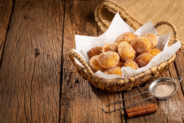 Basket with rain cookies In Brazil known as bolinho de chuva