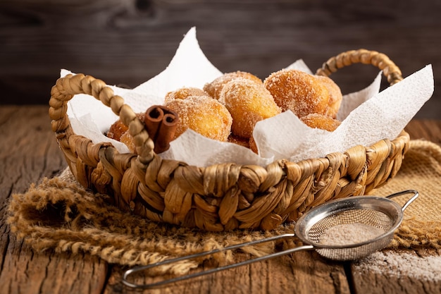 Basket with rain cookies In Brazil known as bolinho de chuva