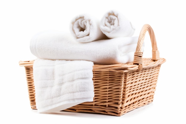 a basket with towels and a towel on it