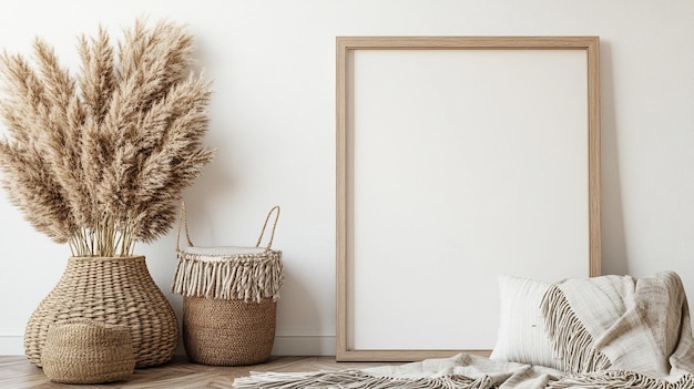 Photo a basket with a white pillow and a basket on the floor