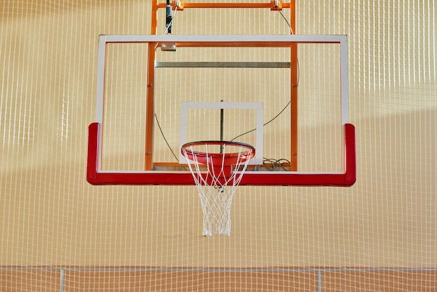 Basketball backboard in gym