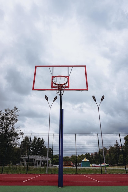 Basketball backboard on the street, basketball court on the street.