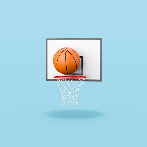 Basketball Ball Entering in the Basket on Blue Background