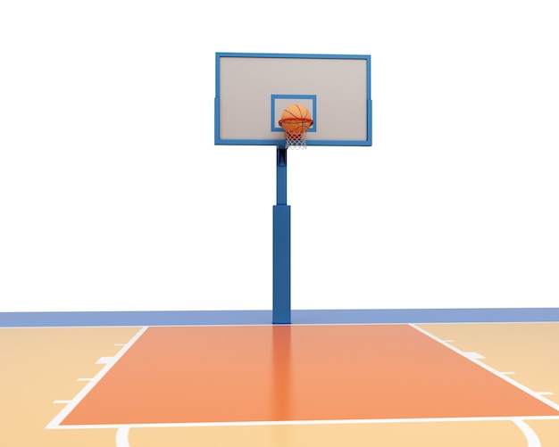 Basketball ball falling into a ring. 3d render illustration.