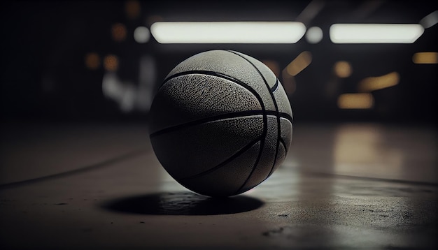 Basketball ball over floor in the gym in motion