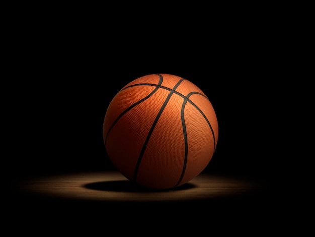 Basketball ball on the parquet with black background