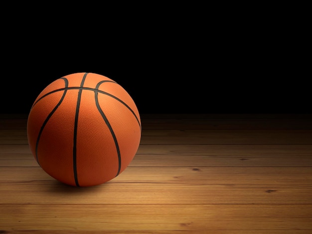 Basketball ball on the parquet with black background