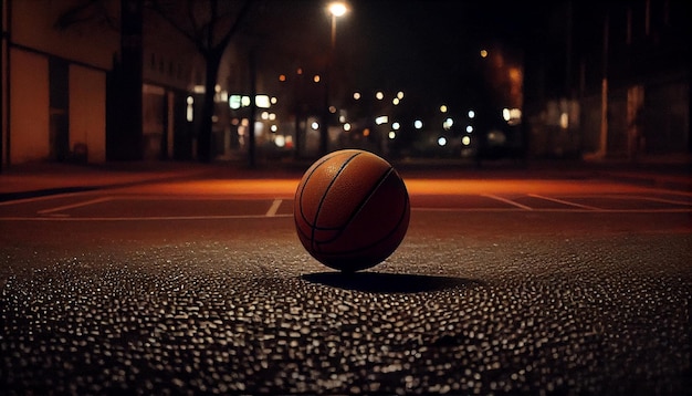 Basketball ball on the street at night Generative AI