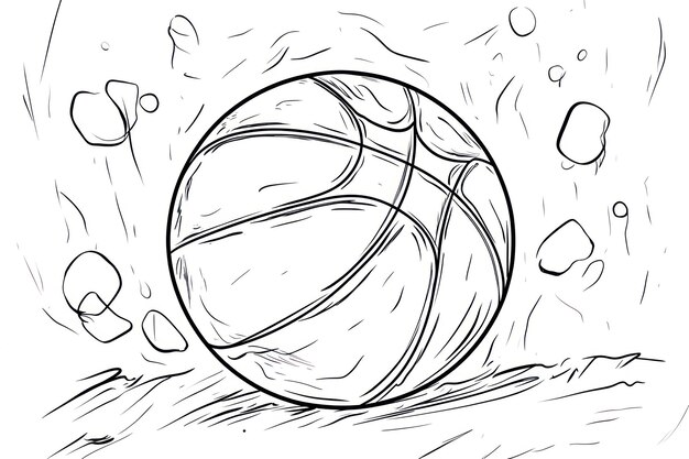 Photo basketball coloring page for kids line art black and white