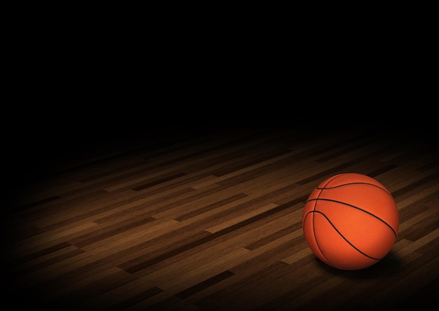 Basketball on Court 3d render  Illustration