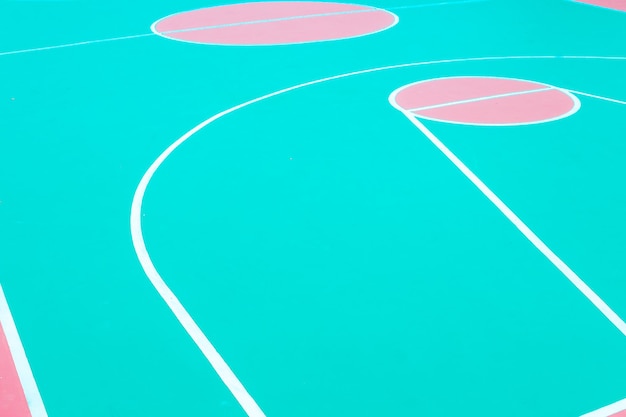 Basketball court closeup. Outdoor basketball field in bright colors.