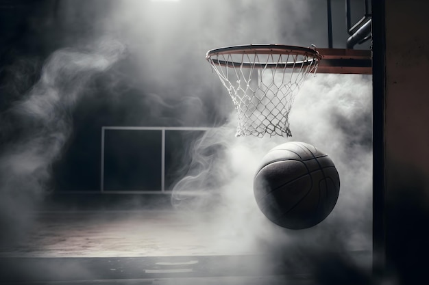 Basketball on court floor close up in smoke Generative AI 9