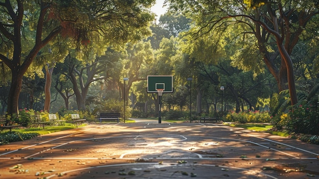 Basketball Court in a Tranquil Park