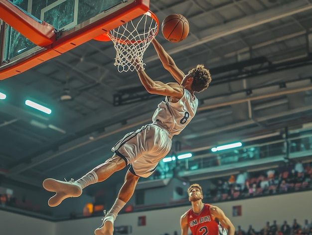 Basketball dunk during exciting game