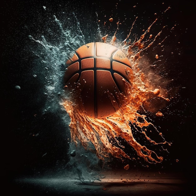 Basketball on fire on a black background3D