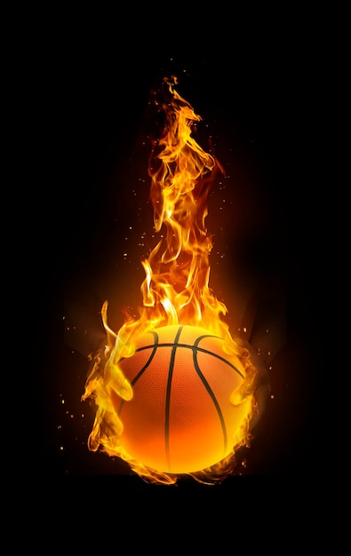 Basketball fire in hand black background