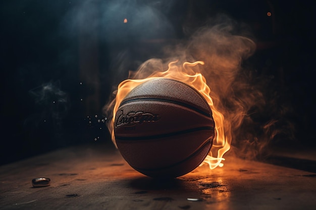 A basketball on fire with the word los angeles on it