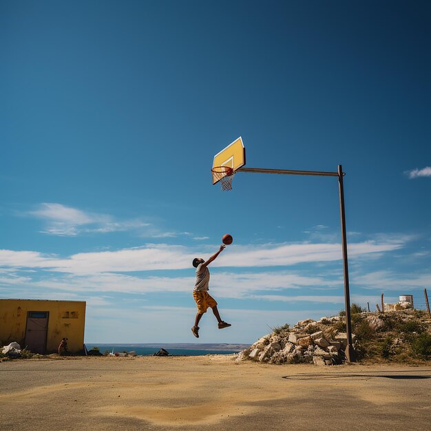 Photo a basketball game