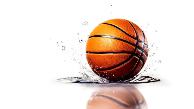 Basketball hitting the water splash on the white background