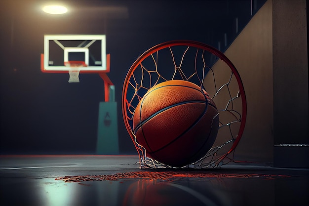 Basketball hoop and ball in the basketball courtgenerative ai