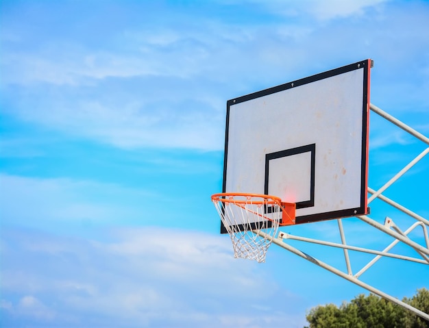 Basketball hoop under a cloudy sky