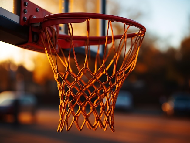 Basketball hoop on the court Sport background Close up