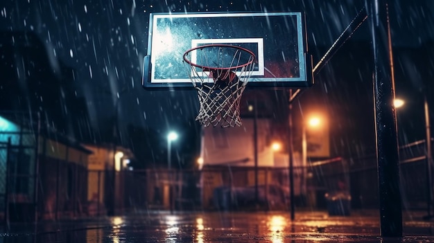 Basketball hoop in rain Mixed media Mixed media Mixed media