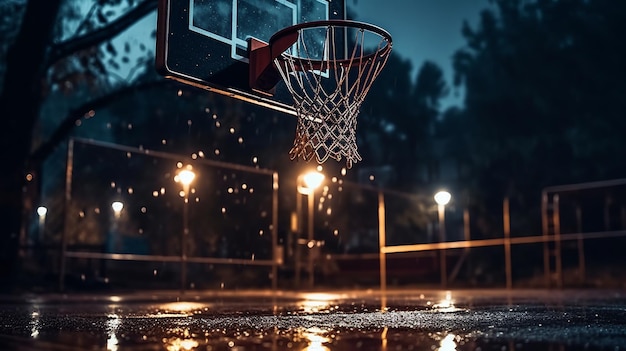 Basketball hoop in rain Mixed media Mixed media Mixed media