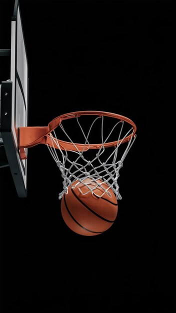 Photo basketball hoop with ball isolated on black background