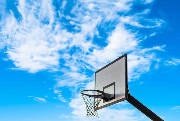 Basketball hoop with cloudy sky