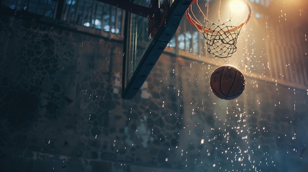 a basketball is being thrown into the air by a basketball hoop