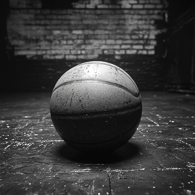 Photo basketball is on a black surface with water droplets